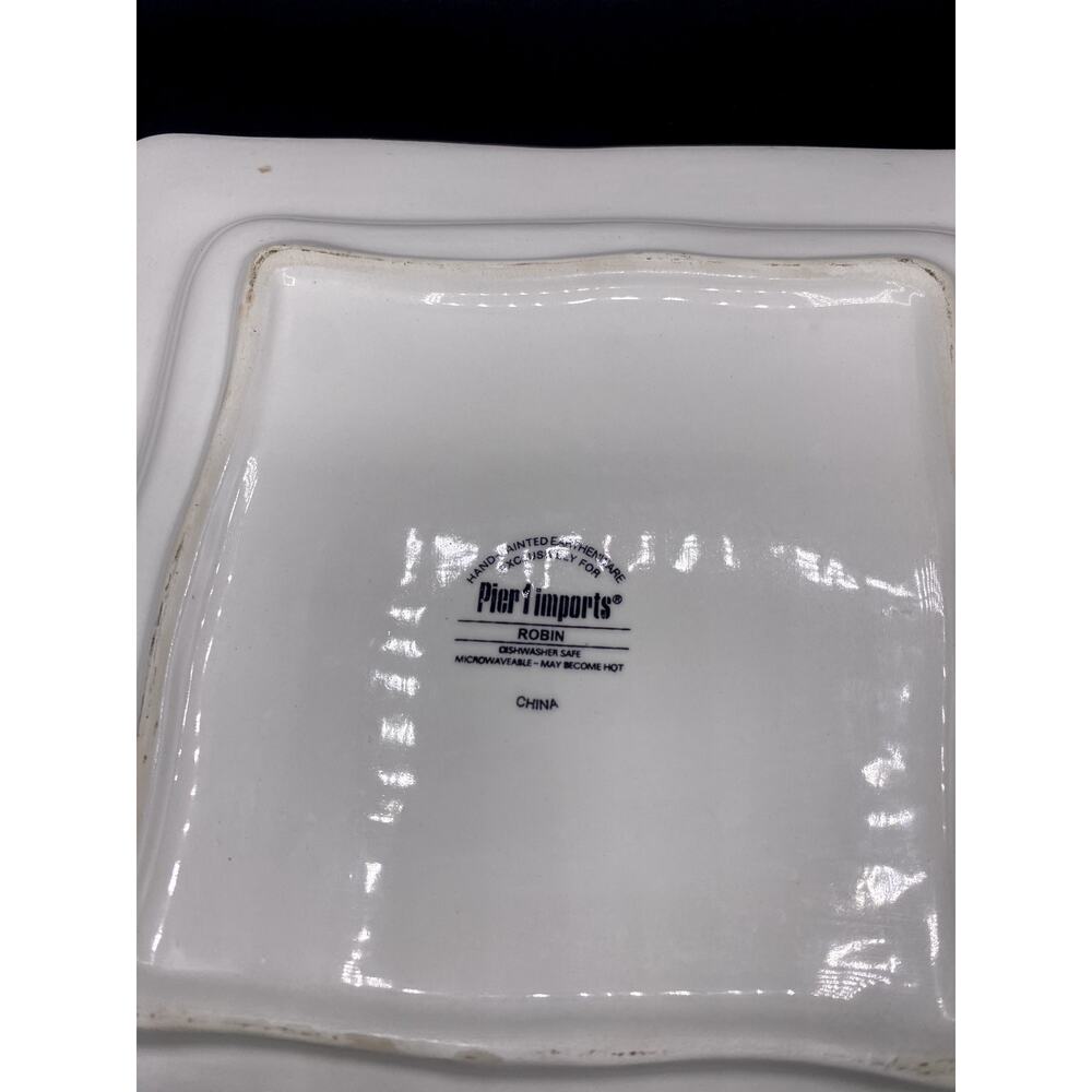 Pier 1 Robin Square Dinner Plates 10.75" vintage handpainted birds stoneware - Picture 5 of 6